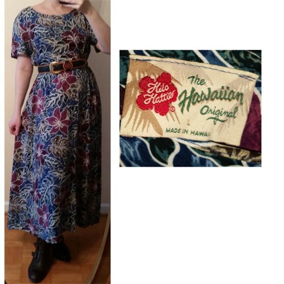 VINTAGE 90's Hawaiian Original Summer Maxi or Midi Casual Comfort Dress L - Picture 2 of 3